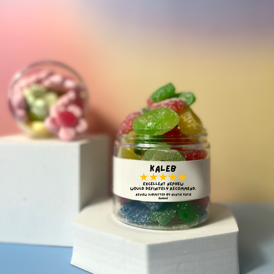 Vegan and gluten free inclusi sweets, personalised gift for nephew