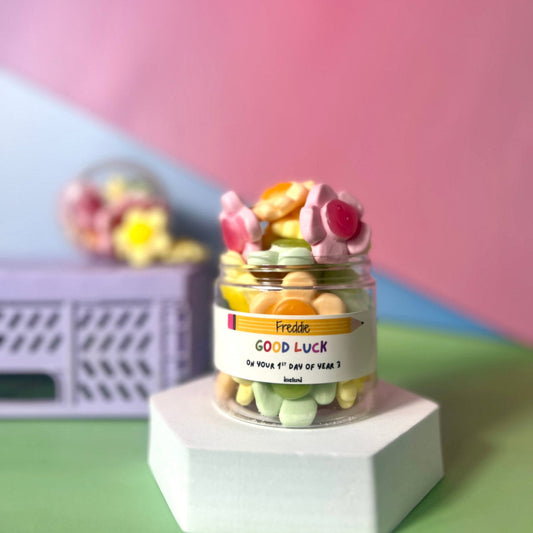 Inclusi gluten free gummies personalised childrens gift for first day of school year.
