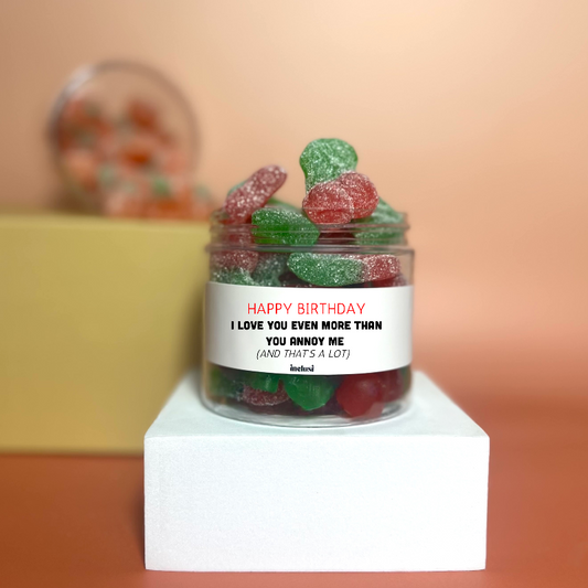 Jar of gluten free and vegan sweets i love you even though you annoy me birthday gift