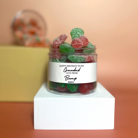 Jar of vegan and gluten free sweets for grandad from bump