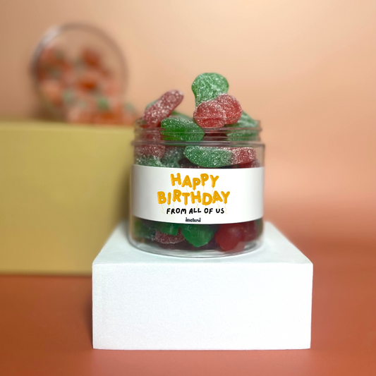 jar of vegan and gluten free sweets birthday gift from all of us