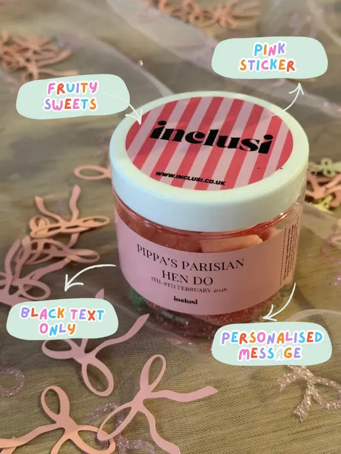 Inclusi fruity vegan and gluten free personalised hen do bachelorette sweets