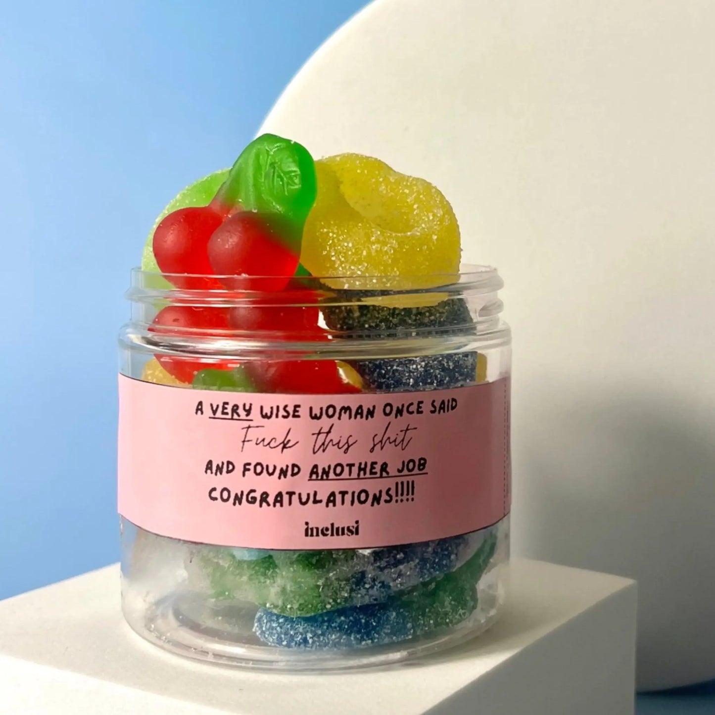 Jar of colourful gluten free and vegan funny new job for women gift