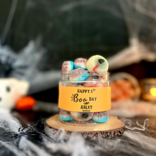 Inclusi personalised halloween birthday sweet jar