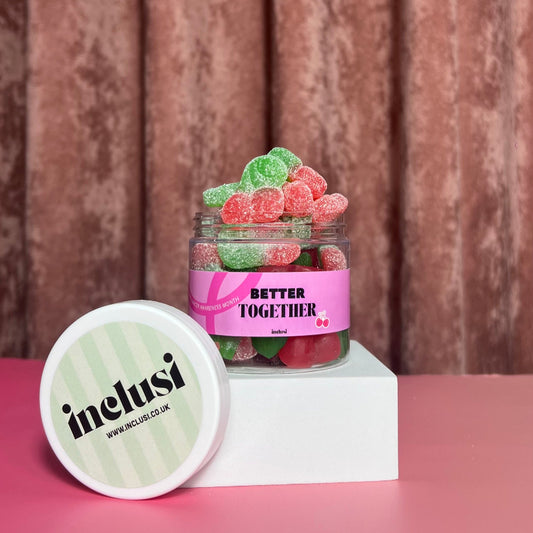 Inclusi pink cherry cancer awareness month charity sweet jar