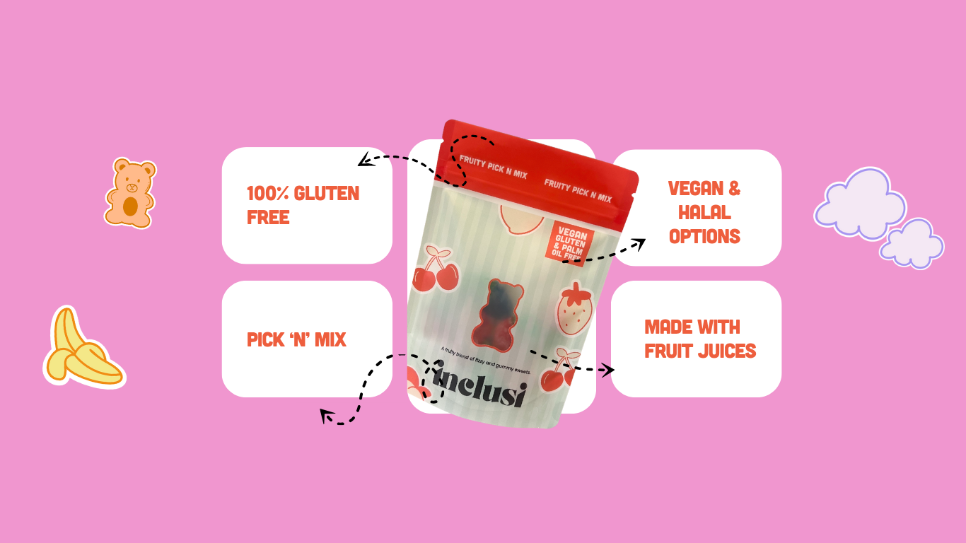 Inclusi fruity pouch with health information