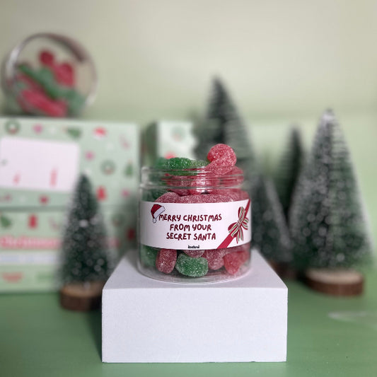 Jar of vegan and gluten free inclusi sweets from your secret santa 