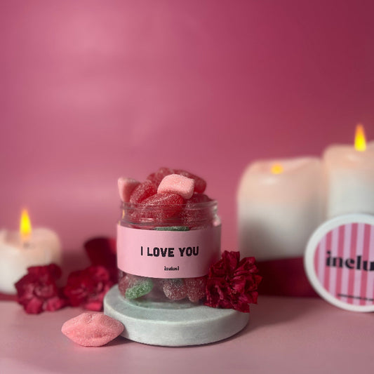 I love you vegan and gluten free red and pink lips, valentines pick n mix sweet jar gift 