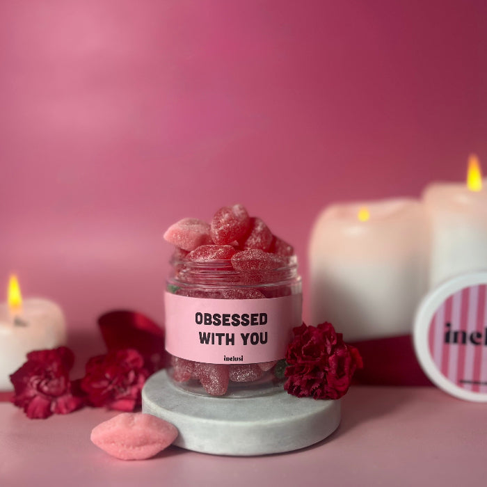 Inclusi vegan and gluten free valentines red lips sweets, obsessed with you 