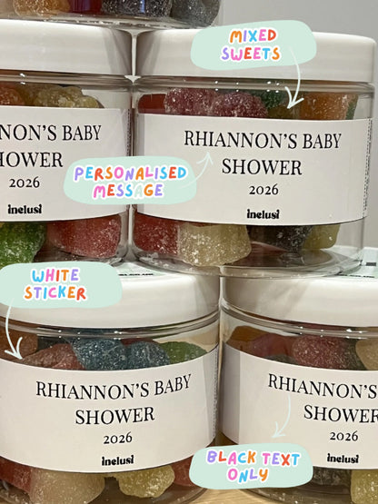 Inclusi vegan adn gluten free mixed sweets personalised for baby shower 