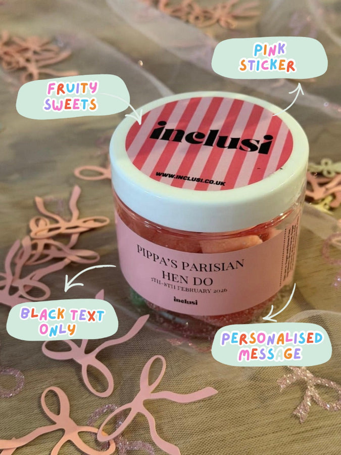 Inclusi fruity vegan and gluten free personalised hen do bachelorette sweets 