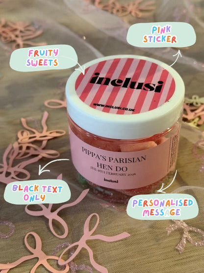 Inclusi fruity vegan and gluten free personalised hen do bachelorette sweets 