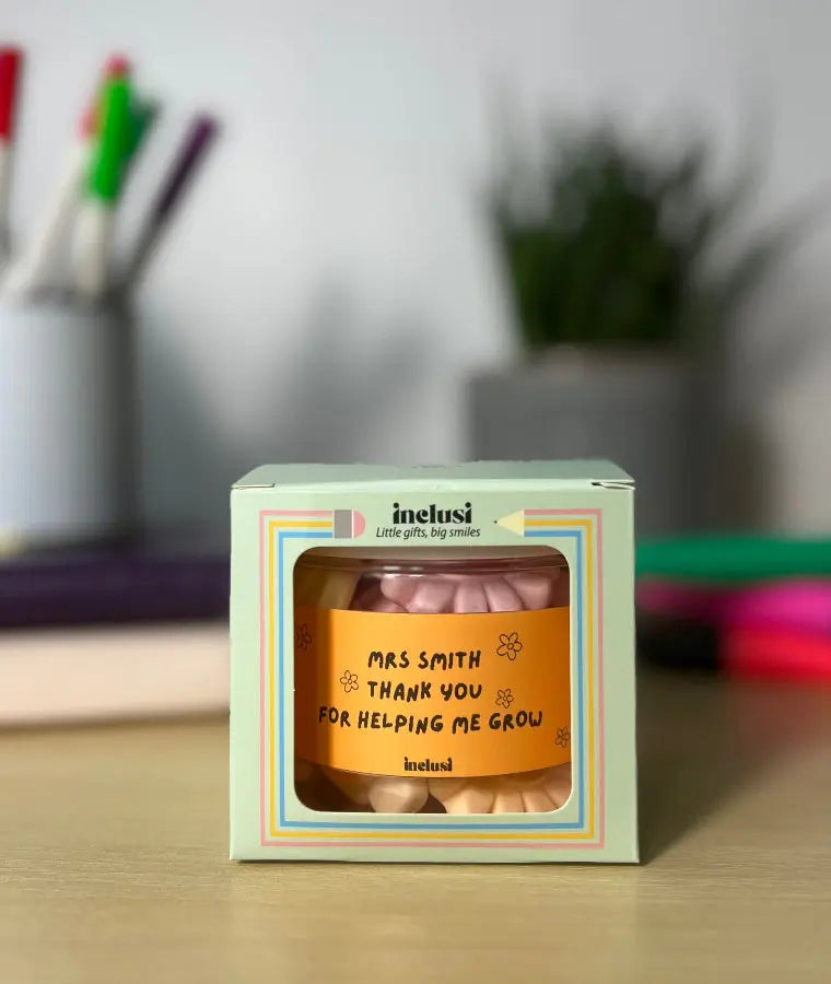Inclusi personalised teacher thank you for helping me grow jar and gift box 