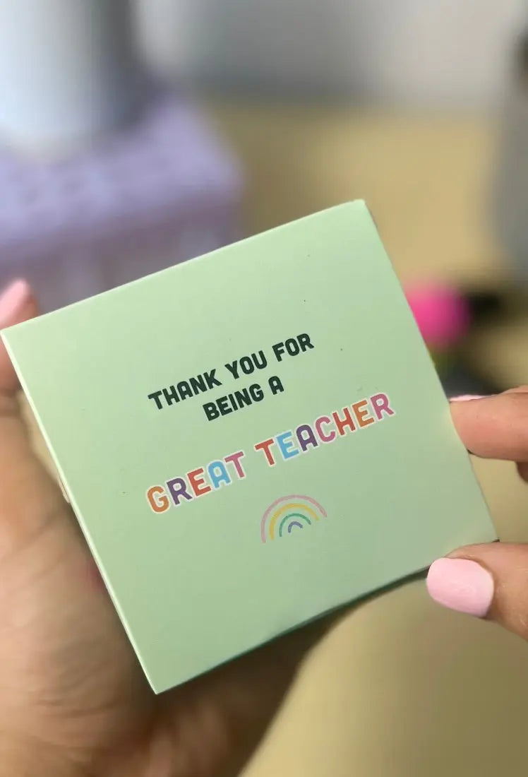 Birdseye view of thank you for being a great teacher Inclusi gift box 